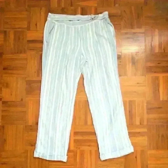 ELLEN TRACY light blue white striped linen beach pants women MEDIUM - Picture 1 of 7